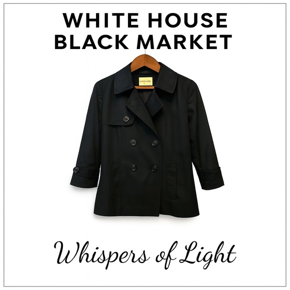 S • White House Black Market Double-Breasted Trench Coat – Black Classic Jacket. - Picture 4 of 12